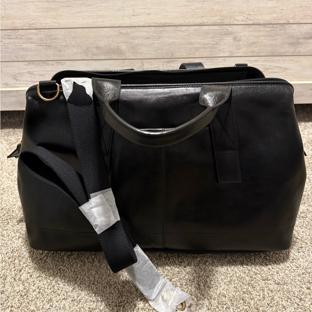 Fossil Kayden Duffle Bag Black Leather $550 Original Retail New With Tags - Picture 2 of 6